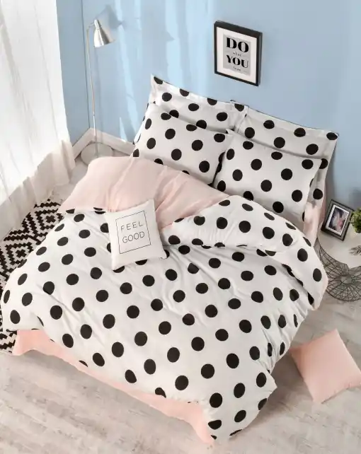 Lenjerie de pat 1 Persoana Model Mixpuan White, Salmon Calitate înaltă