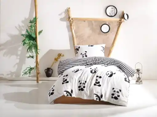 Lenjerie de pat 1 Persoana Model Panda Discount