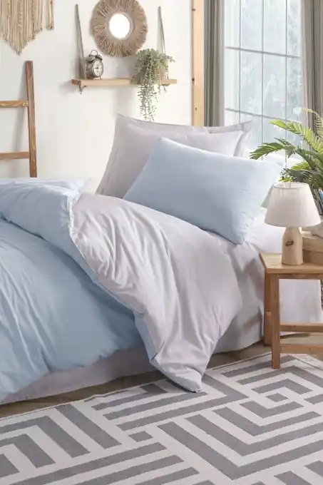 Calitate înaltă Lenjerie de pat 1 Persoana Model Solid Light Blue, Grey