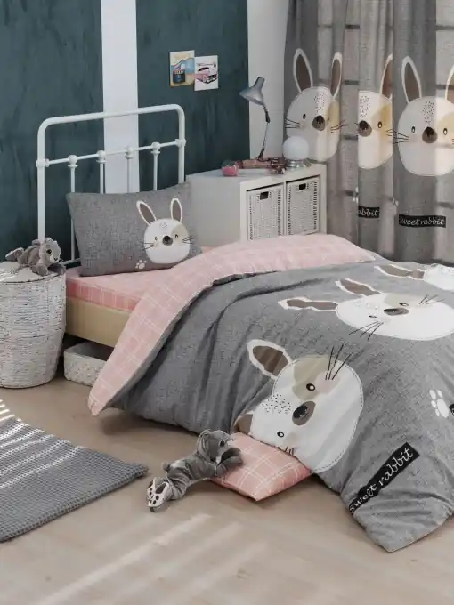 Vezi acum Lenjerie de pat 1 Persoana Model Tavşancık Light Brown, Grey, Pink