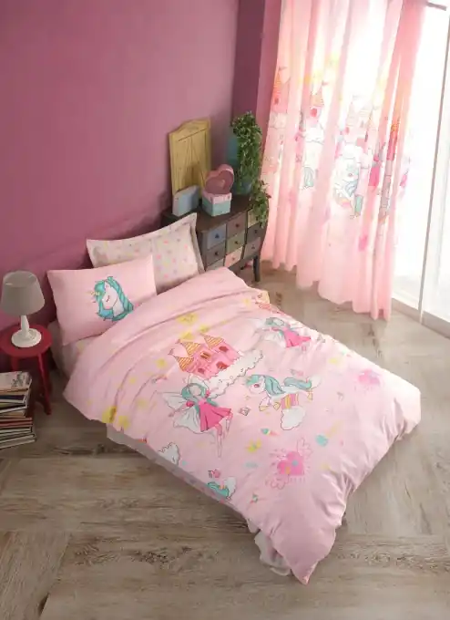 Lichidare de stoc Lenjerie de pat 1 Persoana Model Unicorn Dreams Pink