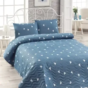 Ofertă exclusivă Set Cuvertura Pat Dublu Model Üçgen Blue