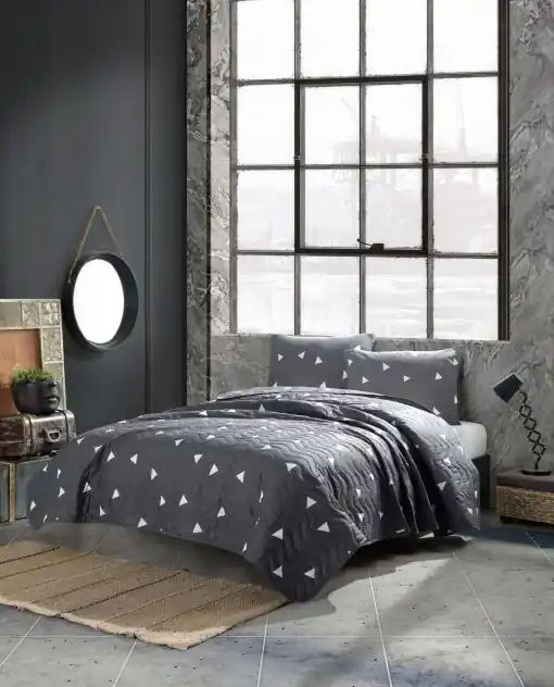 Set Cuvertura Pat Dublu Model Üçgen Grey Cumpărături sigure