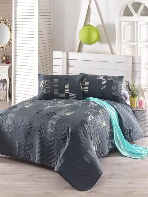 Ofertă specială Set Cuvertura de pat dublu Model Trace Anthracite