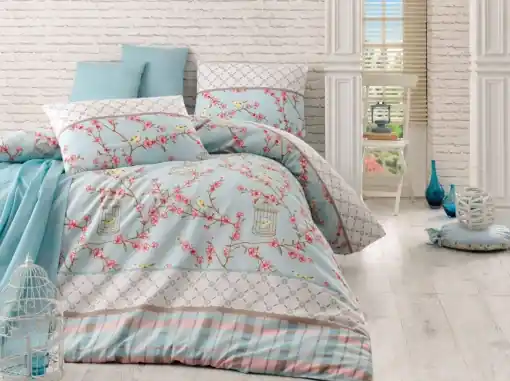 Cumpără acum Lenjerie de pat dublu Model Birdcage Turquoise