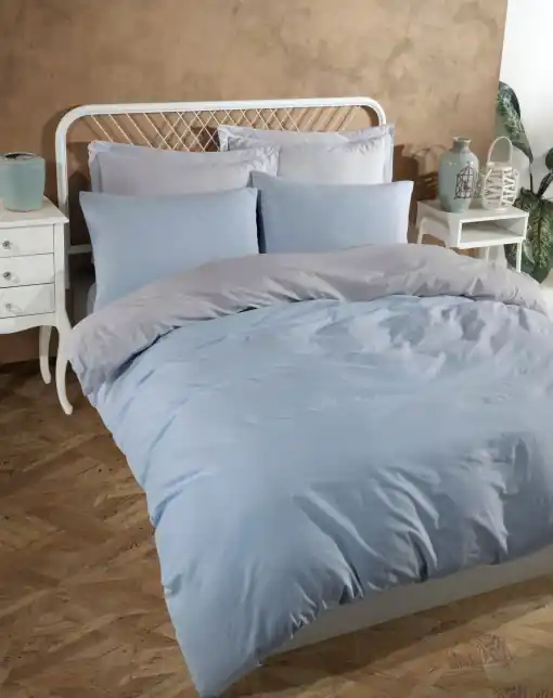 Lenjerie de pat dublu Model Solid Light Blue, Grey Calitate înaltă
