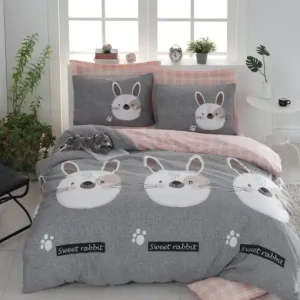Livrare rapidă Lenjerie de pat dublu Model Tavşancık Light Brown, Grey, Pink