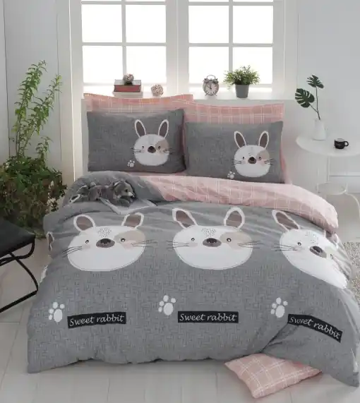 Livrare rapidă Lenjerie de pat dublu Model Tavşancık Light Brown, Grey, Pink