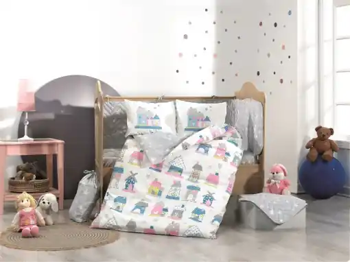 Noutate Lenjerie patut Bebe Poplin Model Felix Pink