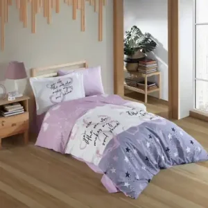 Lenjerie de pat 1 Persoana, Poplin Model Voyager Lilac Retur gratuit
