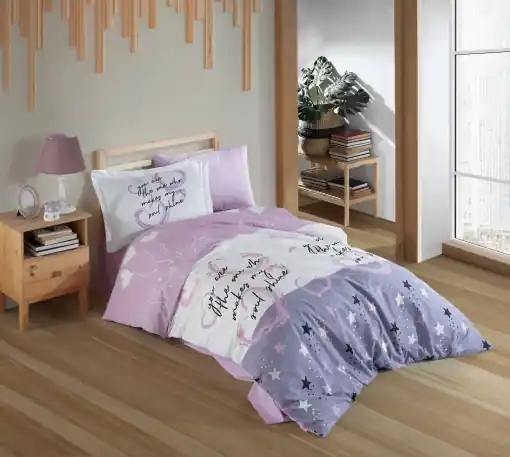Lenjerie de pat 1 Persoana, Poplin Model Voyager Lilac Retur gratuit