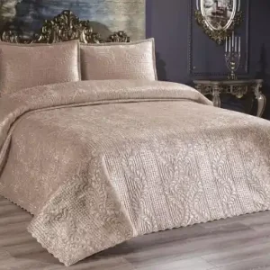 Premium Set Cuvertura Pat Dublu Model Velica Cappucino