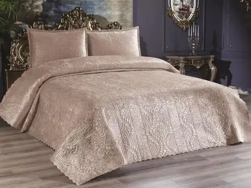 Premium Set Cuvertura Pat Dublu Model Velica Cappucino