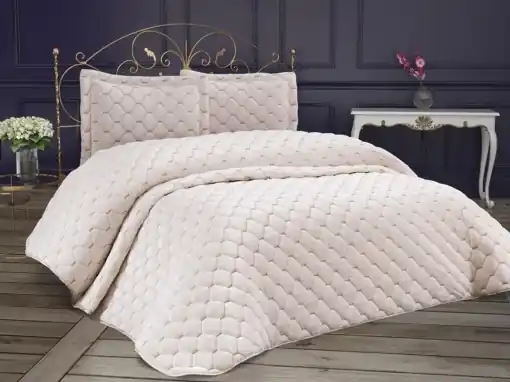 Set Cuvertura Pat Dublu Model Lima Cream Ofertă specială