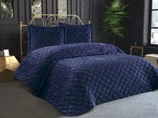Super ofertă Set Cuvertura Pat Dublu Model Lima Dark Blue