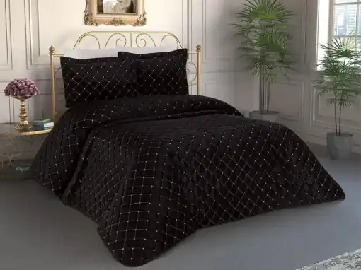 Retur gratuit Set Cuvertura Pat Dublu Model Dessert Black
