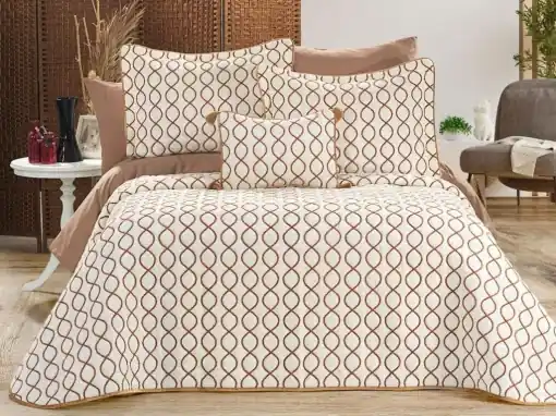 Set Cuvertura Pat Dublu Model Brillance Cream, Gold Disponibil imediat