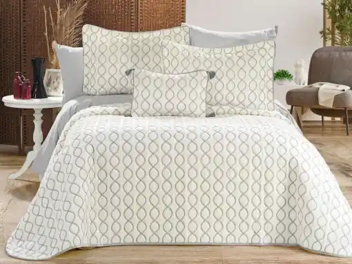 Preț promoțional Set Cuvertura Pat Dublu Model Brillance Cream, Grey