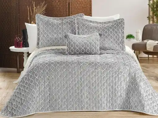 Premium Set Cuvertura Pat Dublu Model Brillance Grey