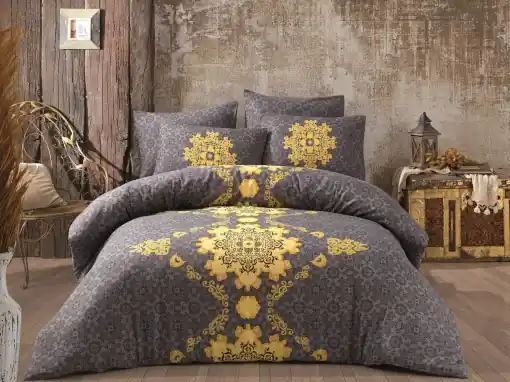 Lenjerie de pat 1 Persoana Model Saltanat Yellow Ofertă exclusivă