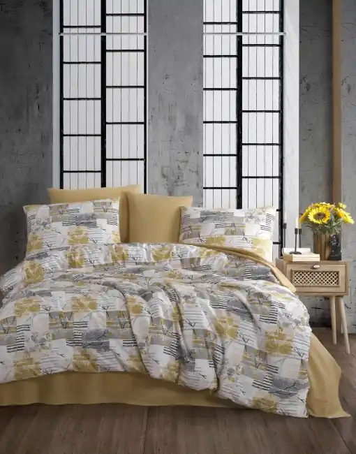 Noutate Lenjerie de pat 1 Persoana Model Serra Yellow