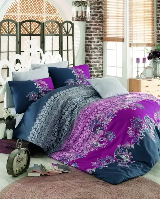 Lenjerie de pat dublu Model Azra Fuchsia Cumpără online
