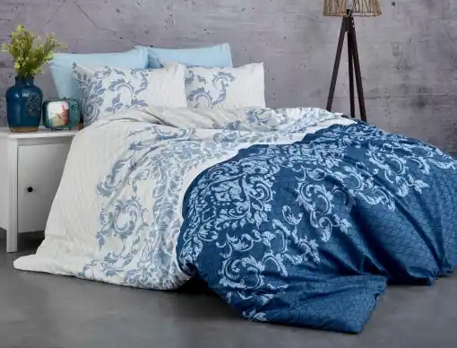 Lenjerie de pat dublu Model Lucca Blue Ofertă de sezon