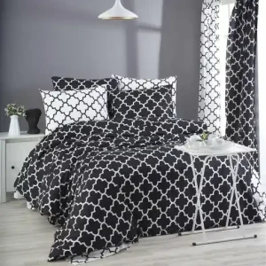 Lenjerie de pat dublu Model Madalyon Black Retur ușor