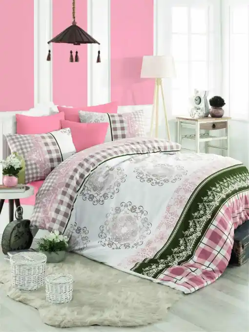 Reducere specială Lenjerie de pat dublu Model Nazenin Pink
