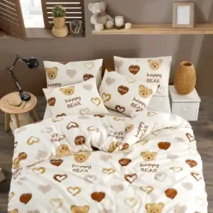 Lenjerie de pat 1 Persoana Model Teddy Bear Heart Ofertă de sezon