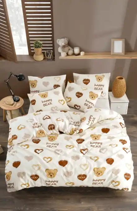 Lenjerie de pat 1 Persoana Model Teddy Bear Heart Ofertă de sezon
