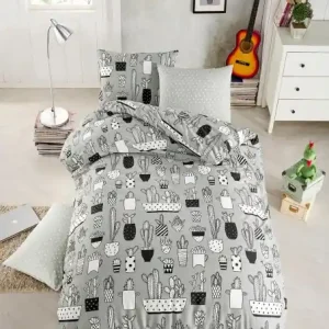 Preț redus Lenjerie de pat 1 Persoana Model Cactus Fitted