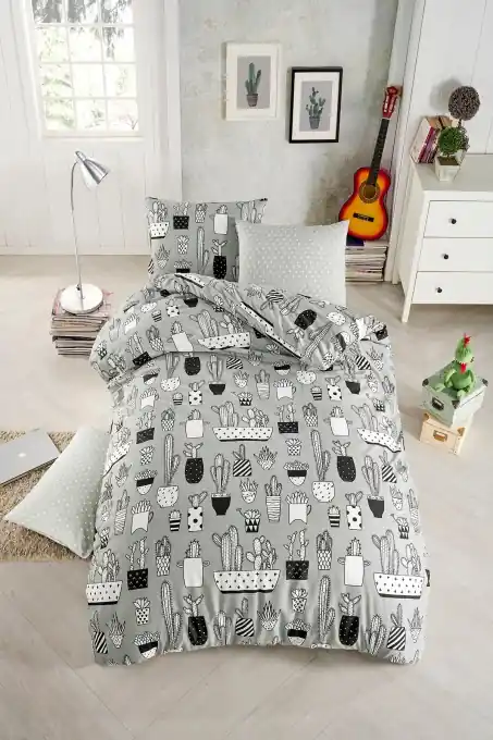 Preț redus Lenjerie de pat 1 Persoana Model Cactus Fitted