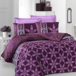 Lenjerie de pat dublu, Bumbac 100% Satinat Model Alisa Lilac Ultima șansă