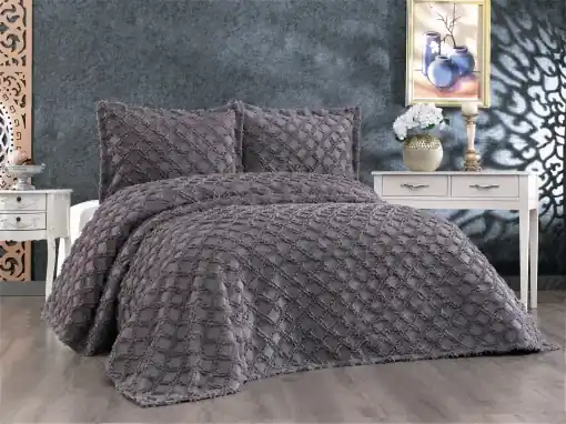 Popular Set Cuvertura Pat Dublu Model Harem Anthracite