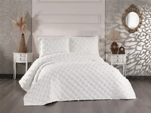 Promoție Set Cuvertura Pat Dublu Model Hayal Cream