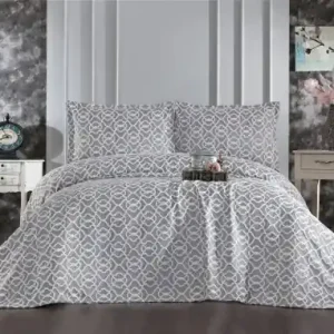 Promoție Set Cuvertura Pat Dublu Model Merlin Grey