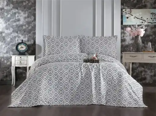 Promoție Set Cuvertura Pat Dublu Model Merlin Grey