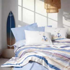 Lenjerie de pat dublu Model Moreno Blue Popular