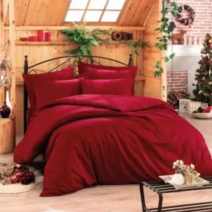 Lenjerie de pat dublu, Bumbac 100% Satinat Model Stripe Claret Red v2 Livrare expres