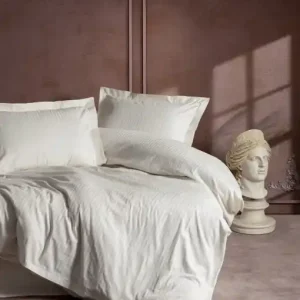 Lenjerie de pat dublu, Bumbac 100% Satinat Model Stripe Ecru Ofertă de sezon
