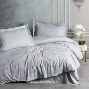 Lenjerie de pat dublu, Bumbac 100% Satinat Model Stripe Grey Chilipir