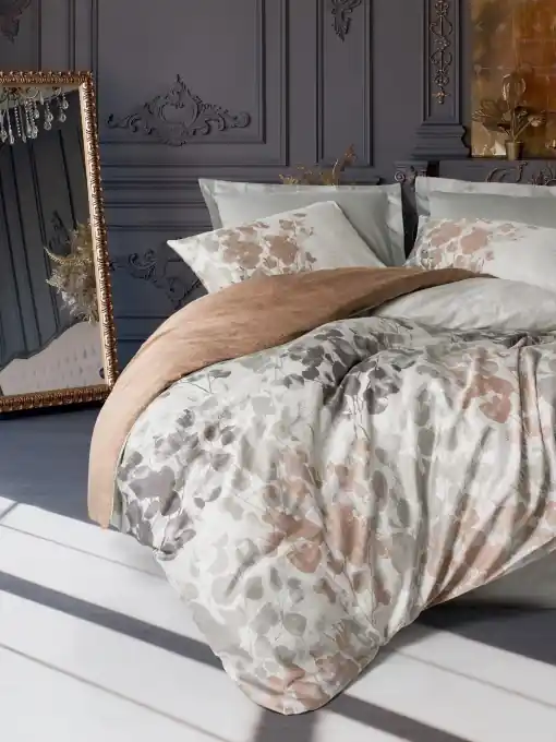 Ofertă Lenjerie de pat dublu, Bumbac 100% Satinat Model Blatt Grey