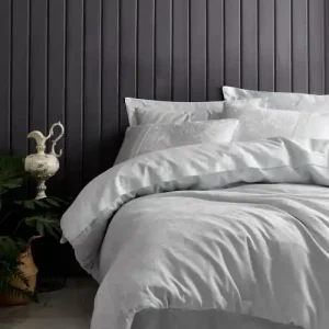 Discount Lenjerie de pat dublu, Bumbac 100% Satinat Model Leaf Ice Blue