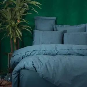 Lenjerie de pat dublu, Bumbac 100% Satinat Model Sante Petrol Blue Ultima șansă