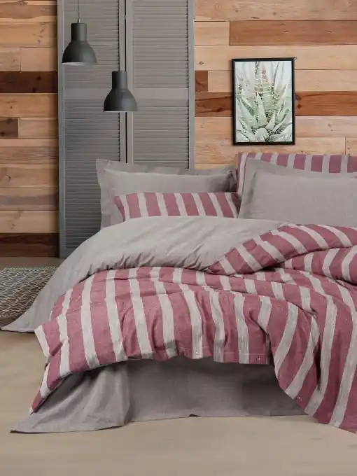 Cel mai vândut Lenjerie de pat dublu Model Bande Claret Red