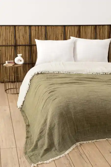 Cuvertura pentru Pat Dublu Model Muslin Age Green (170 x 250) Reducere de preț