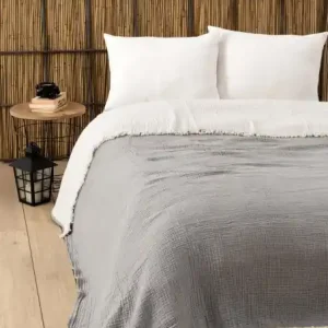 Cuvertura pentru Pat Dublu Model Muslin Grey (170 x 250) v2 Premium