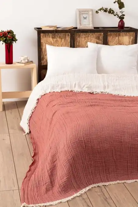 Disponibil imediat Cuvertura pentru Pat Dublu Model Muslin Tile Red (170 x 250) v2