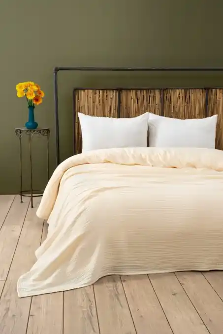 Cuvertura pentru Pat Dublu Model Muslin Ecru (220 x 250) Ultima șansă